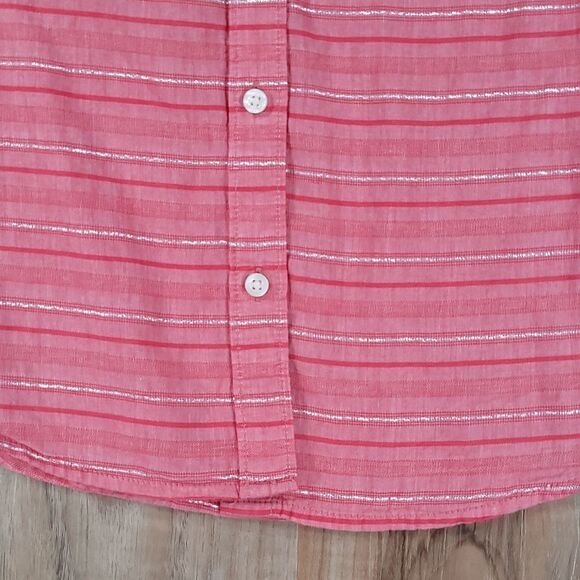 🔺️St. John's Bay Red & Silver Stripe Buttoned Long Sleeve Shirt w/Chest Pockets - Picture 7 of 11